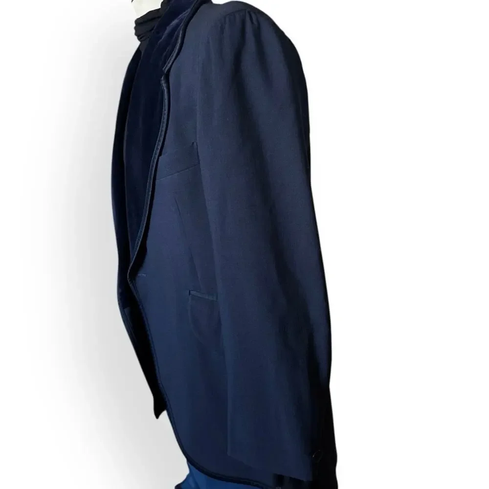 Vintage 1960s Tuxedo Jacket 46R Velvet Shawl Lapel After Six Blue Wool Prom Tux